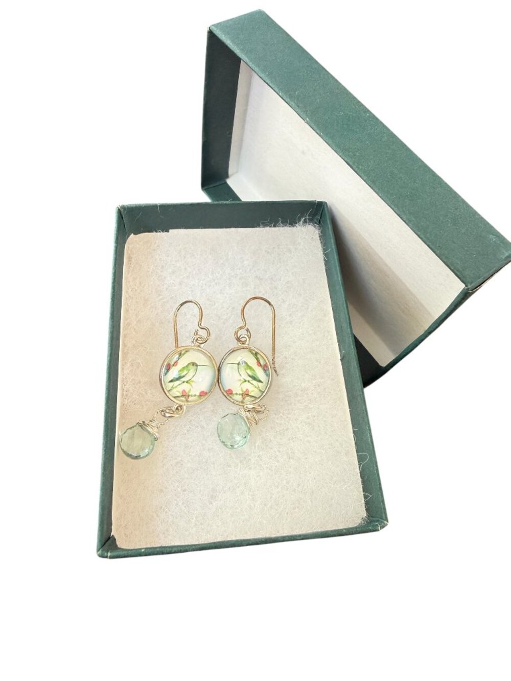 NWT Artisan Hummingbird 2" Drop Dangle Earrings with Blue Crystals and Gift Box